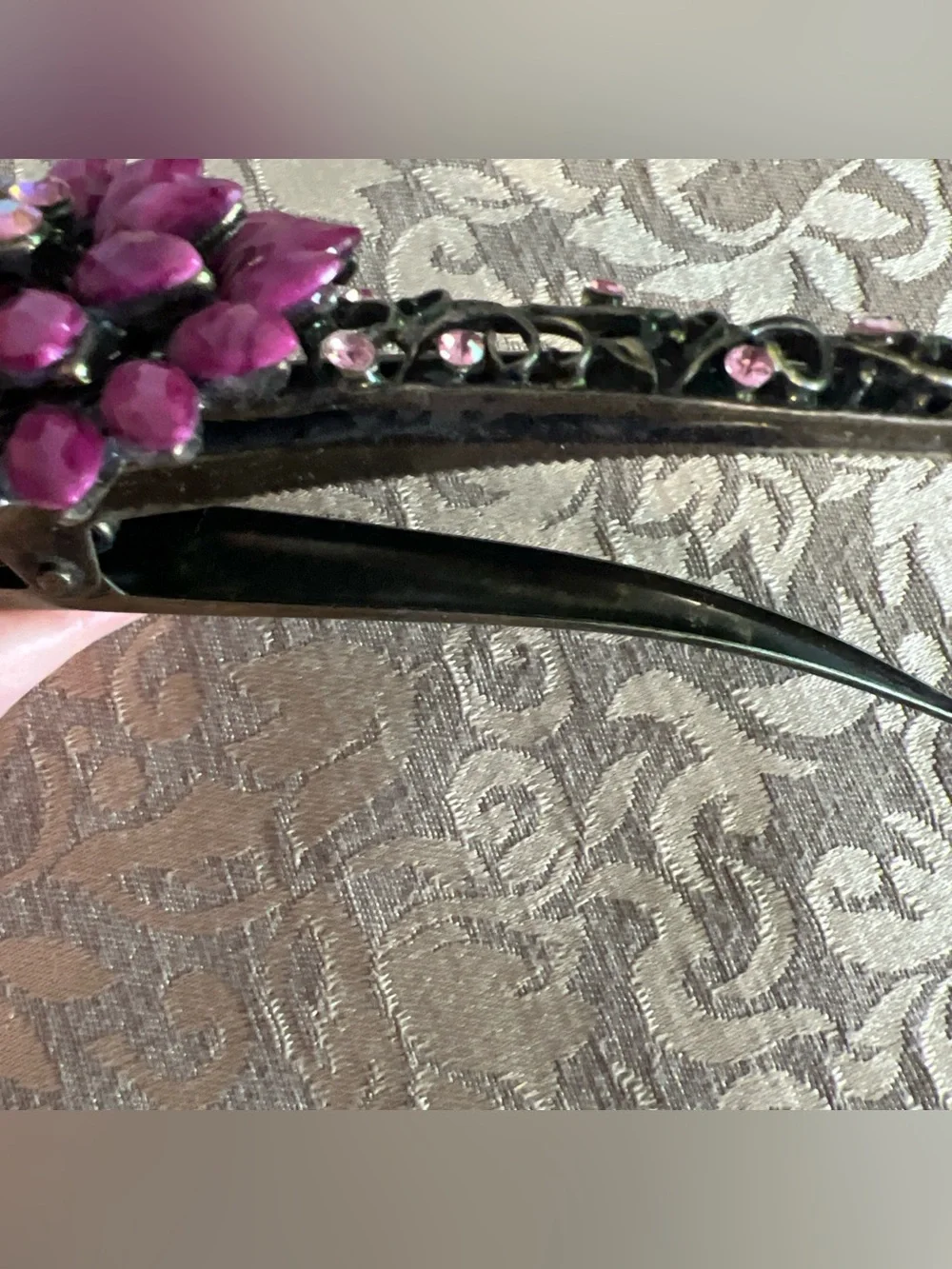Vintage Hair Clip Purple Jeweled  Gold Tone Floral Fashion Hairstyle